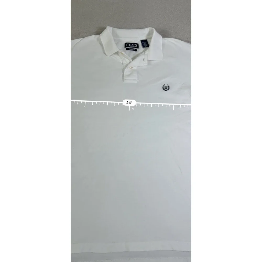 Chaps Stretch Polo Shirt Men's XL White Embroidered‎ Logo Casual Golf Polo